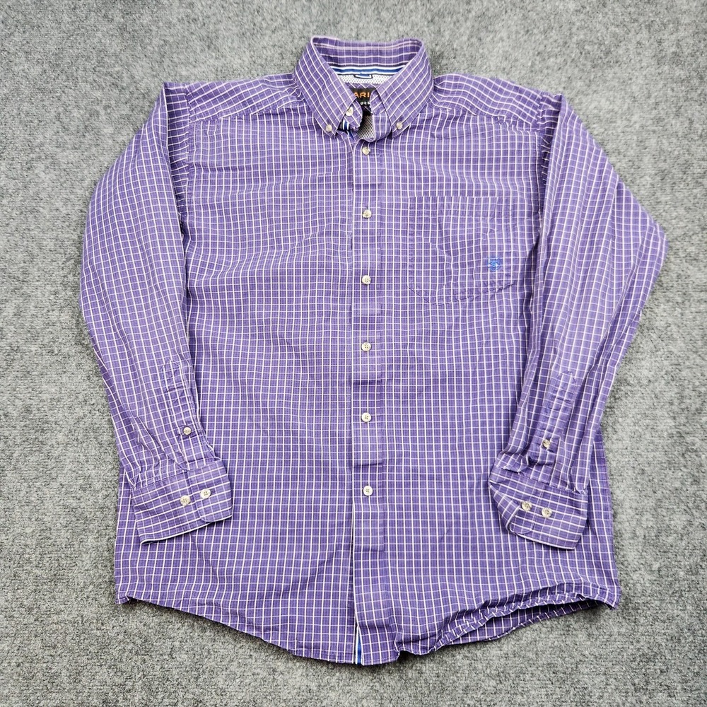 Ariat Pro Series Shirt Mens Medium Purple Check‎ Button Down Long Sleeve Casual